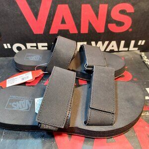Vans Men's 5/Women's 6.5 Strap Sandals Leather Black Slides VN0A3MW2BLK